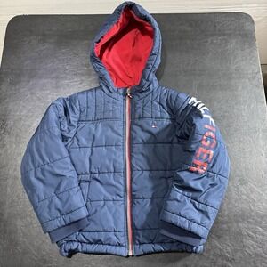 Tommy Hilfiger Jacket Youth Boys XS 5/6 Full Zip Hooded Parka Spell Out‎ Blue